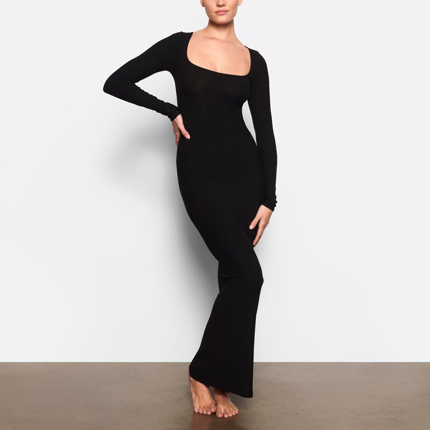 Skims Lounge Long Sleeve Dress Black