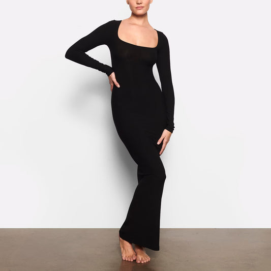 Skims Lounge Long Sleeve Dress Black