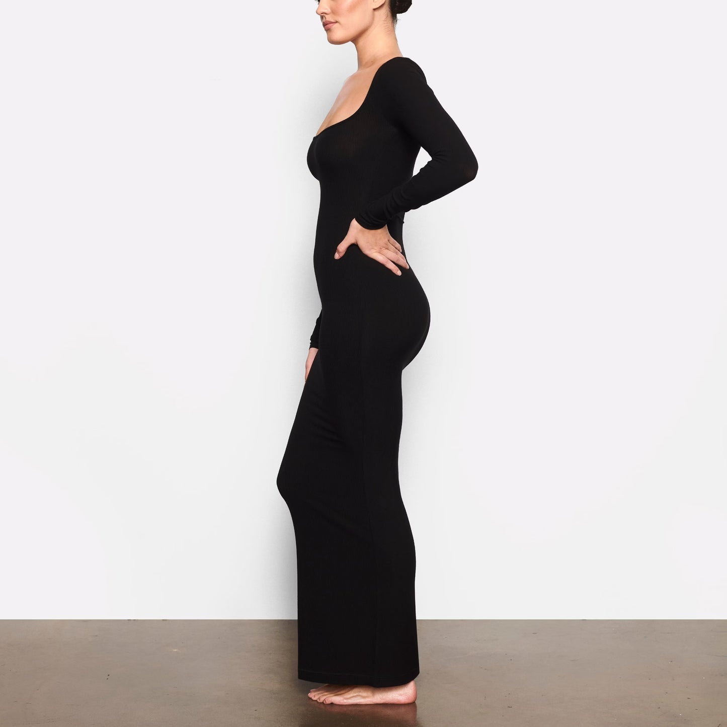 Skims Lounge Long Sleeve Dress Black