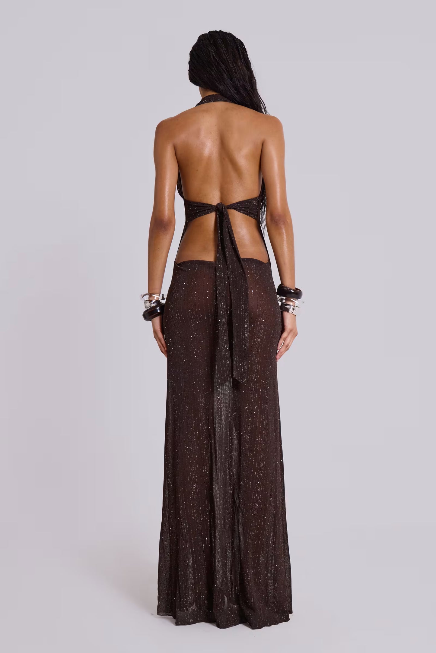 Jaded London Moara Knit Plunge Maxi Dress Brown