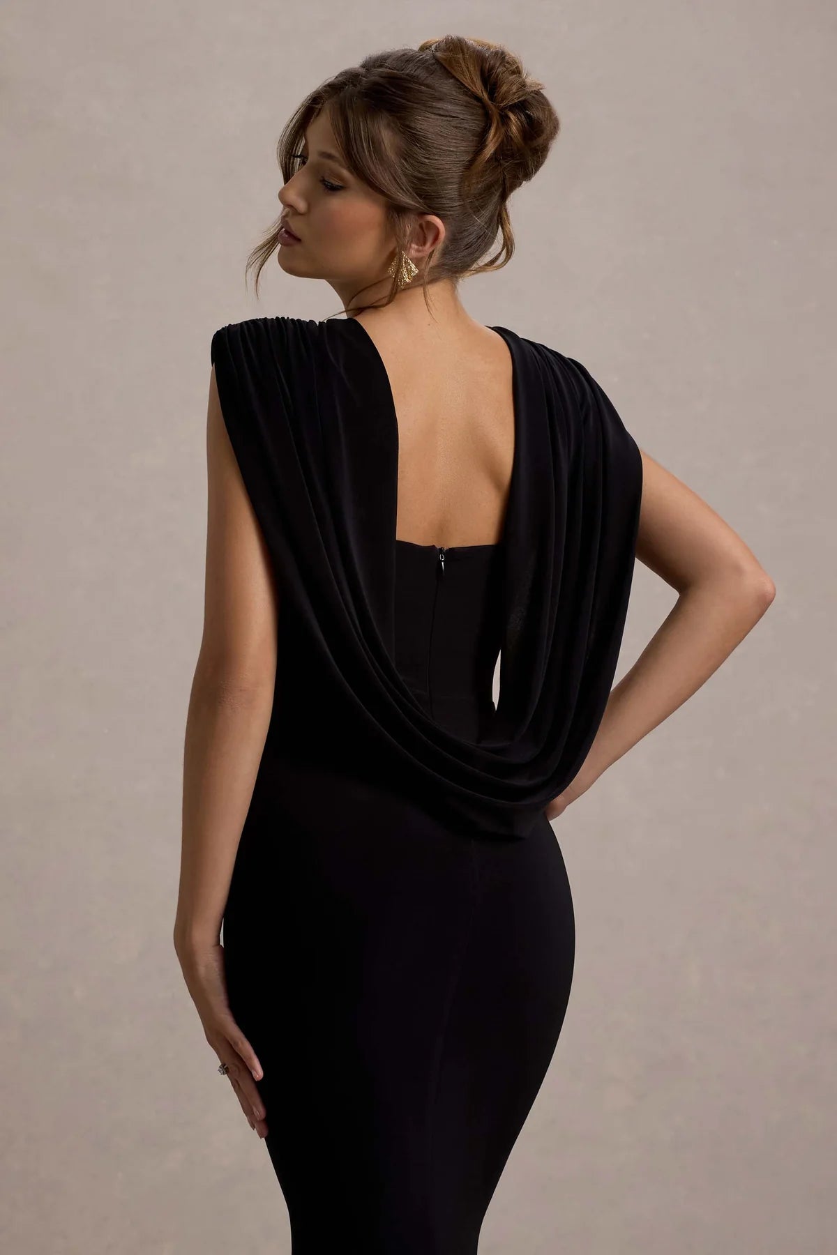 Club London To The Moon Cowl Back Dress Black