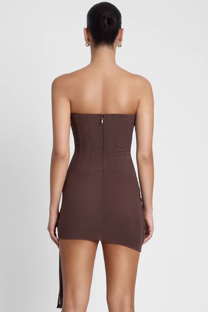 Leau Mira Mesh Corset Mini Dress Brown