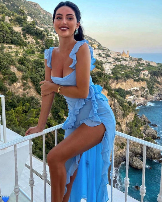 House of CB Ariela Ruffle Dress Blue