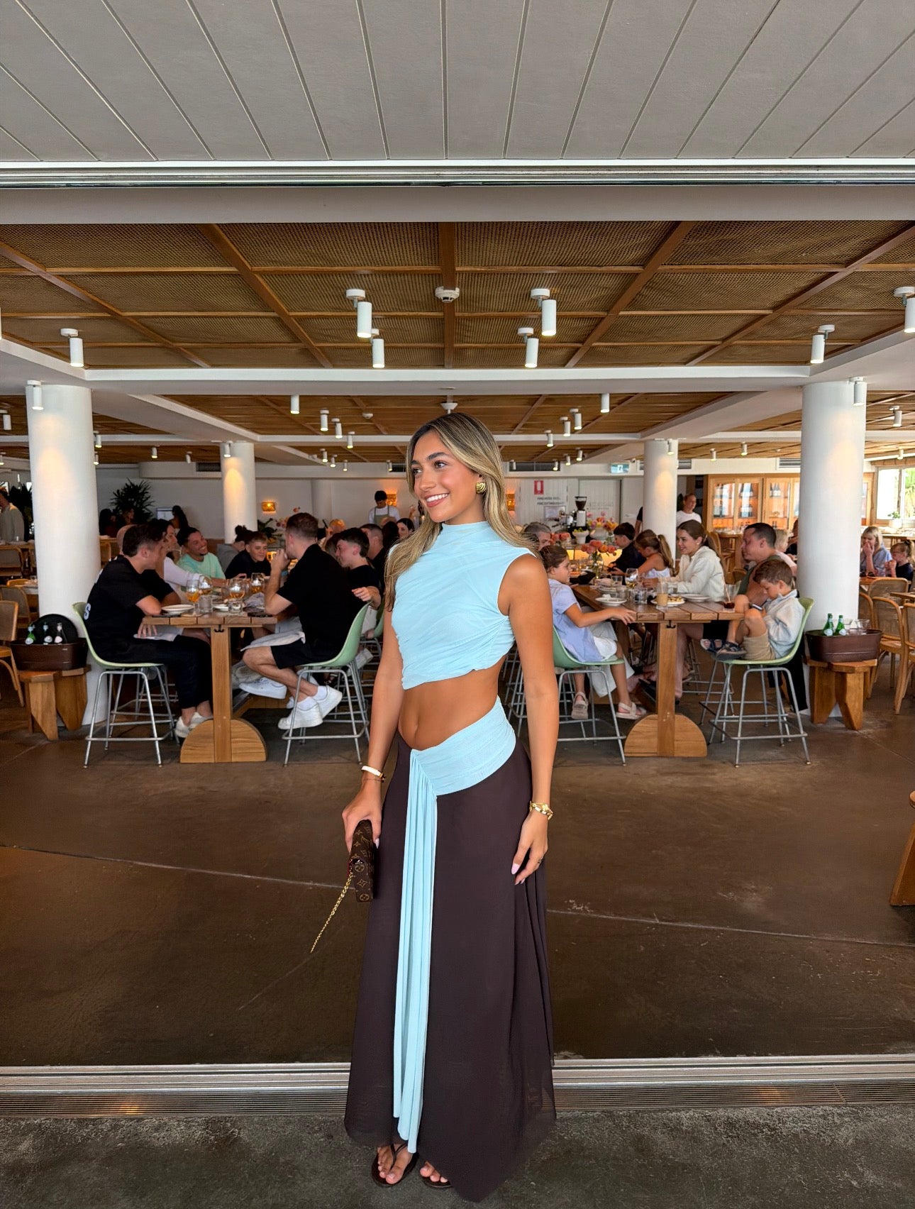 Bec & Bridge Conni Asym Midi Dress Arctic Blue/Chocolate