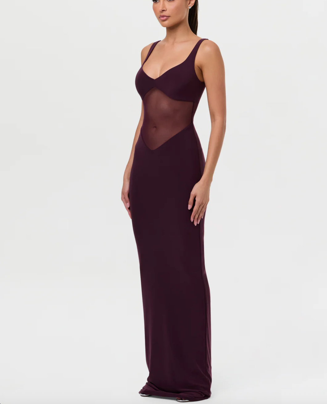 Naked Wardrobe Hourglass Mesh Contrast Dress Plum